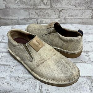 Uwezo‎ cowhide men’s 8.5 loafer slip on shoes white tan western cowboy